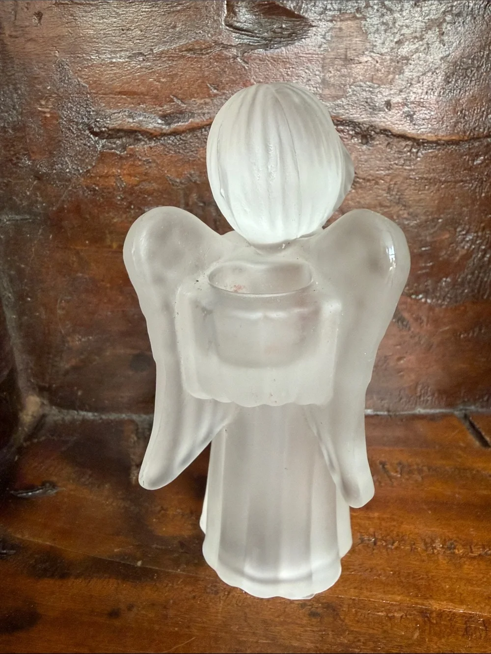 Frosted White Glass Angel Figurine CandleHolder- Holiday Decor